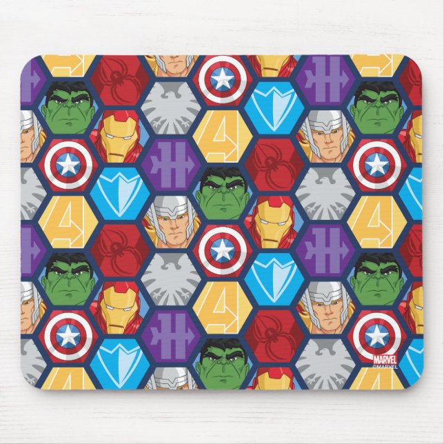 Avengers Character Faces & Logos Badge Mouse Pad (Front)