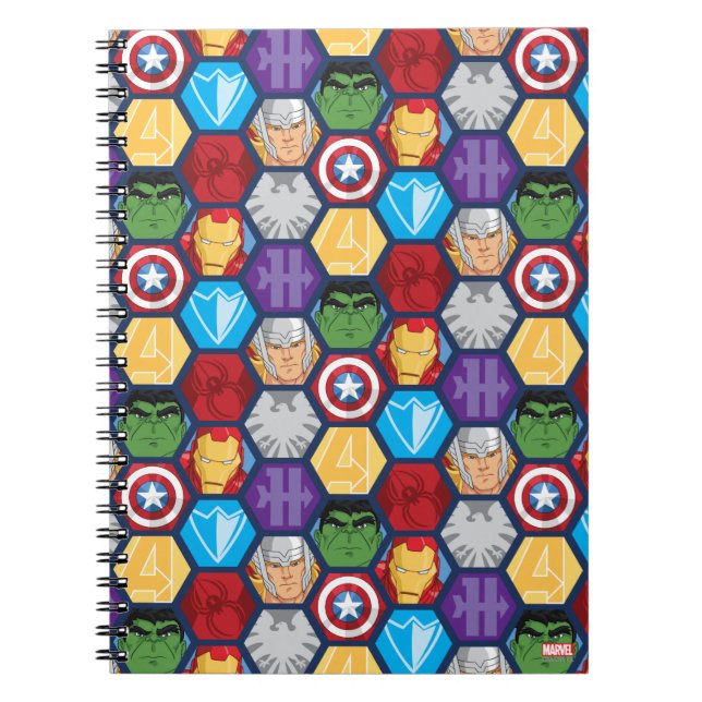Avengers Character Faces & Logos Badge Notebook (Front)