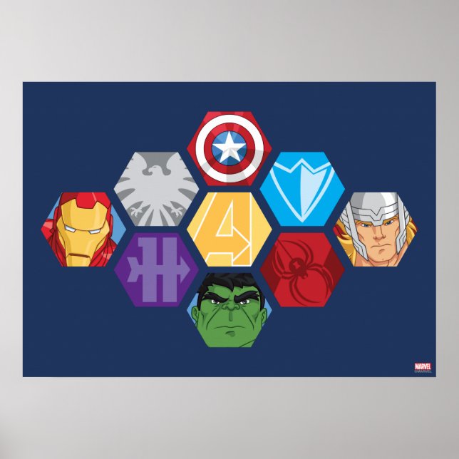 Avengers Character Faces & Logos Badge Poster (Front)