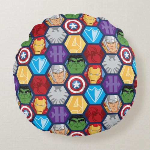 Avengers Character Faces  Logos Badge Round Pillow