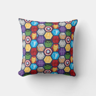 Avengers Character Faces & Logos Badge Throw Pillow