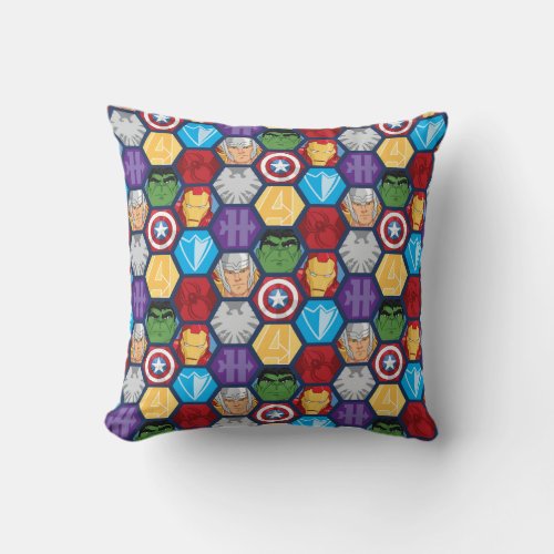 Avengers Character Faces  Logos Badge Throw Pillow