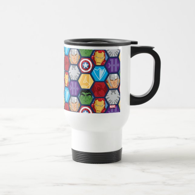 Avengers Character Faces & Logos Badge Travel Mug (Right)
