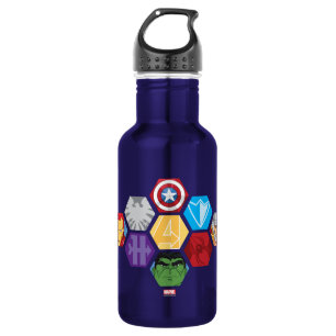Avengers Character Faces & Logos Badge Water Bottle