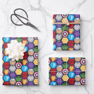 Avengers Character Faces & Logos Badge Wrapping Paper Sheets