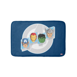 Avengers Character Faces Over Logo Bath Mat
