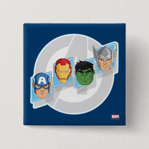 Avengers Character Faces Over Logo Button