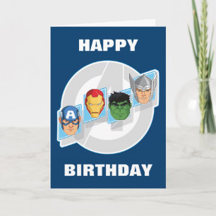 Avengers Character Faces Over Logo Card