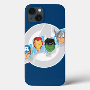 Avengers Character Faces Over Logo iPhone 13 Case