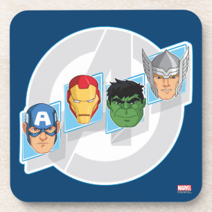 Avengers Character Faces Over Logo Coaster