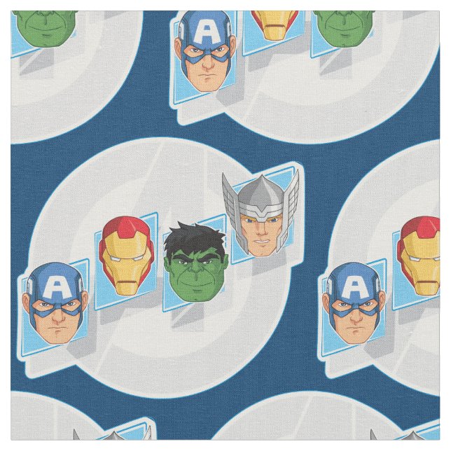 Avengers Character Faces Over Logo Fabric (Close Up)