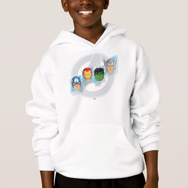 Avengers Character Faces Over Logo Hoodie (Front)