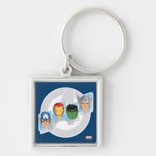 Avengers Character Faces Over Logo Keychain