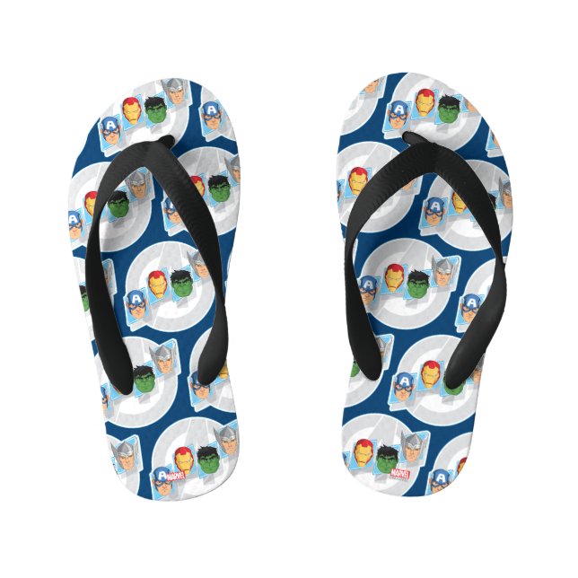 Avengers Character Faces Over Logo Kid's Flip Flops (Footbed)