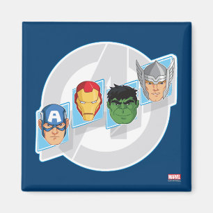 Avengers Character Faces Over Logo Magnet