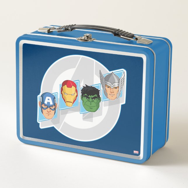 Avengers Character Faces Over Logo Metal Lunch Box (Front)