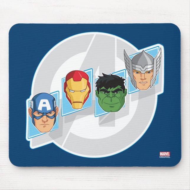 Avengers Character Faces Over Logo Mouse Pad (Front)
