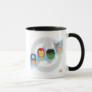Avengers Character Faces Over Logo Mug