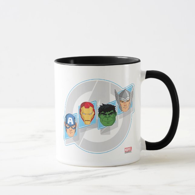 Avengers Character Faces Over Logo Mug (Right)
