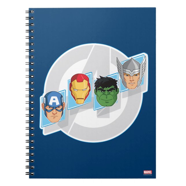Avengers Character Faces Over Logo Notebook (Front)