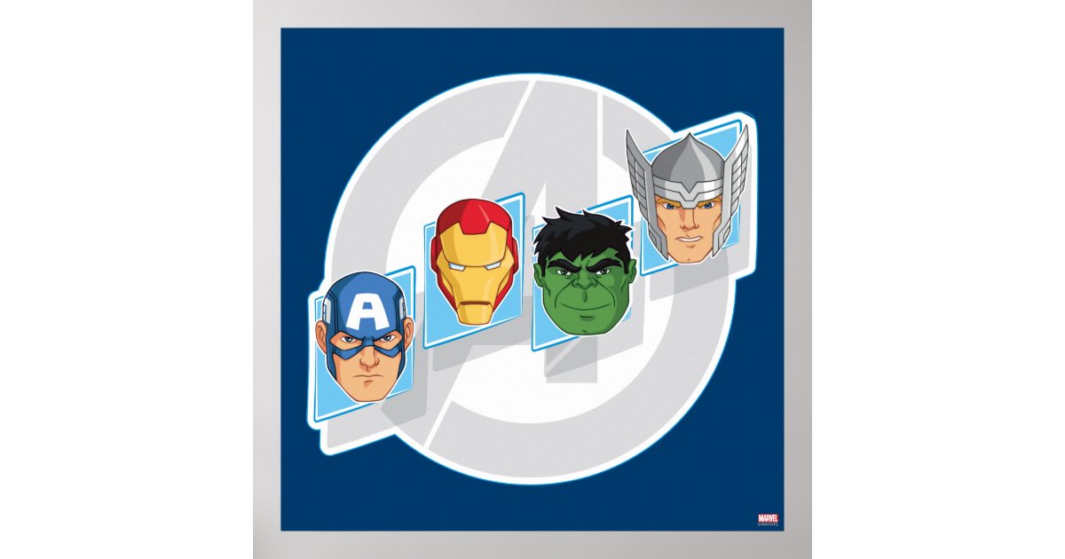 Avengers Character Faces Over Logo Poster | Zazzle