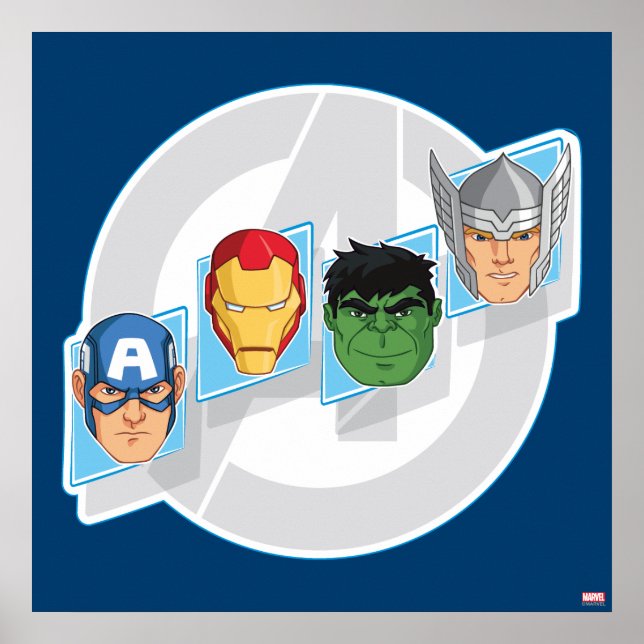 Avengers Character Faces Over Logo Poster (Front)