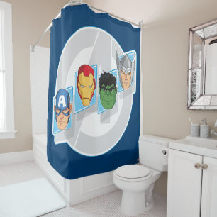 Avengers Character Faces Over Logo Shower Curtain