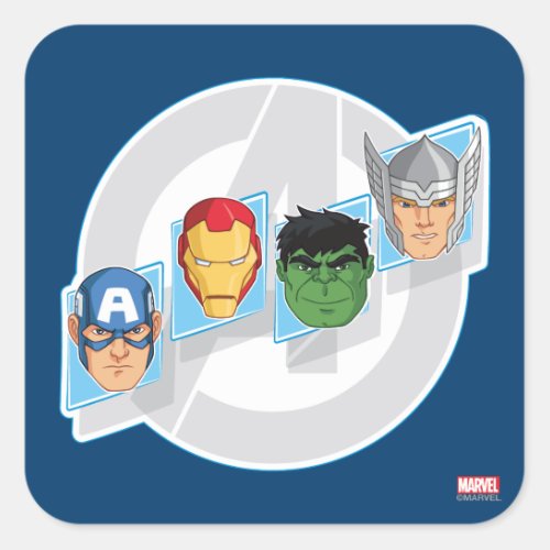 Avengers Character Faces Over Logo Square Sticker