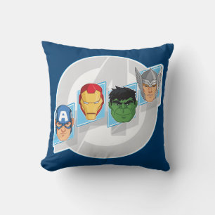 Avengers Character Faces Over Logo Throw Pillow