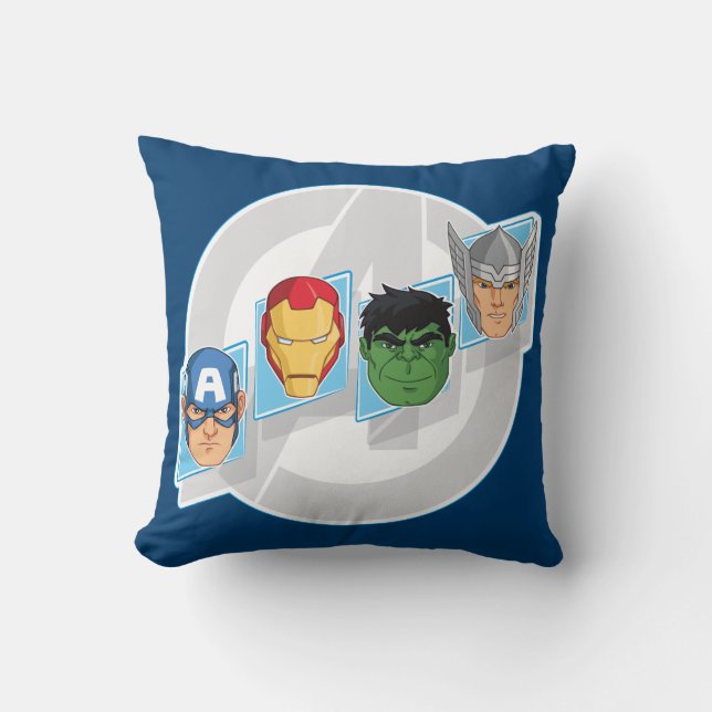 Avengers Character Faces Over Logo Throw Pillow (Front)