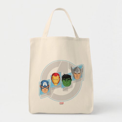 Avengers Character Faces Over Logo Tote Bag