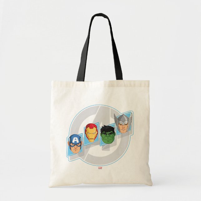 Avengers Character Faces Over Logo Tote Bag (Front)