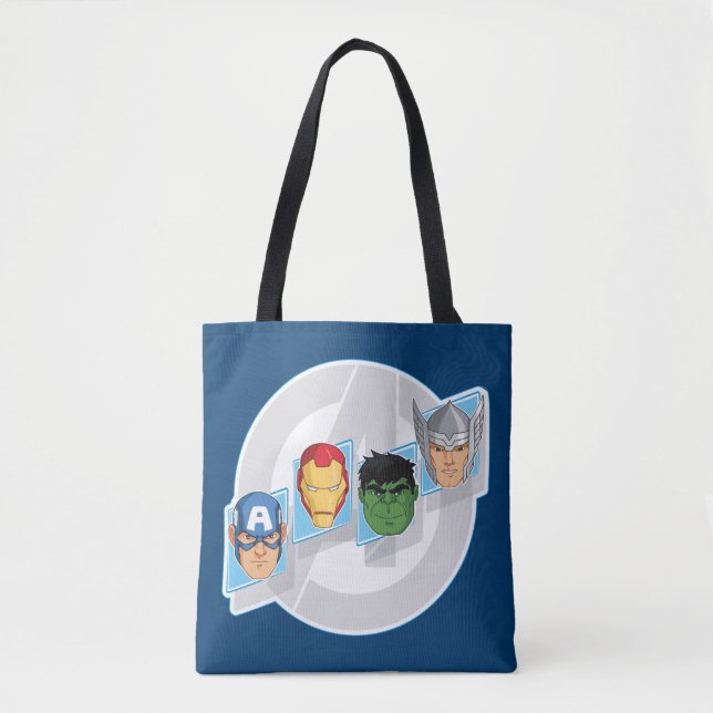 Avengers Character Faces Over Logo Tote Bag (Front)