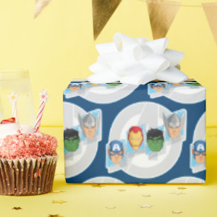 Avengers Character Faces Over Logo Wrapping Paper