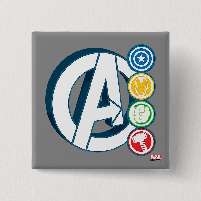 Avengers Character Logos Pinback Button (Front)