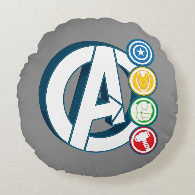 Avengers Character Logos Round Pillow (Front)