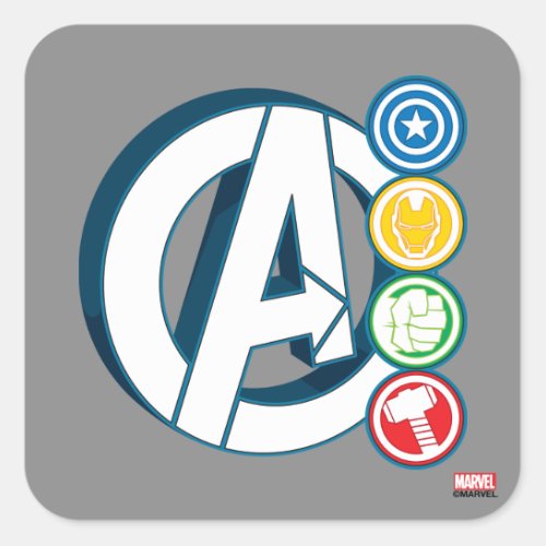 Avengers Character Logos Square Sticker