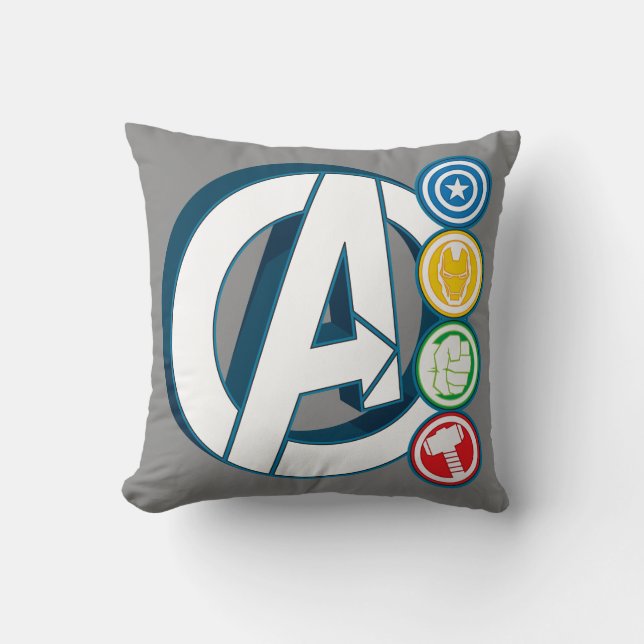 Avengers Character Logos Throw Pillow (Front)