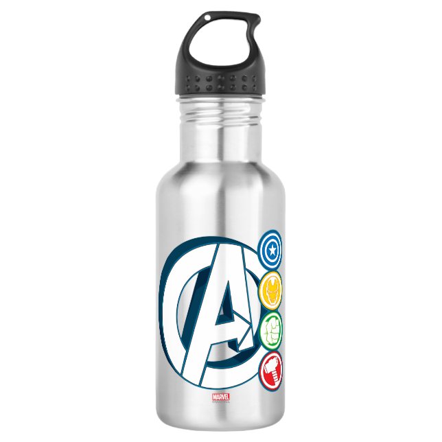 Avengers Character Logos Water Bottle (Front)