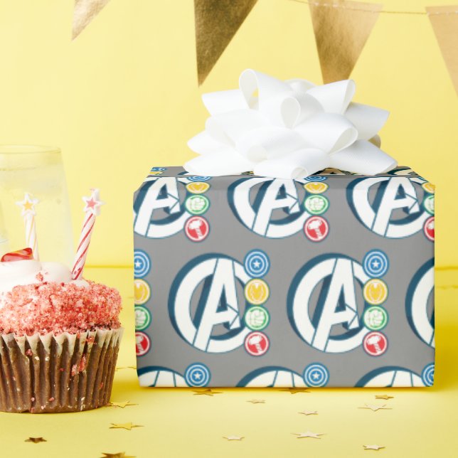 Avengers Character Logos Wrapping Paper (Birthday Party)
