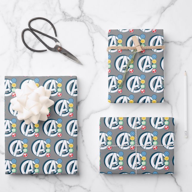 Avengers Character Logos Wrapping Paper Sheets (Front)