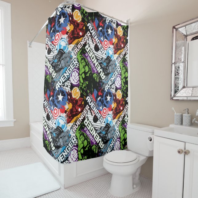 Avengers Character Pattern Shower Curtain (In Situ)