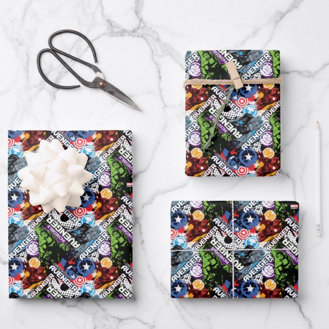 Avengers Character Pattern Wrapping Paper Sheets (Front)