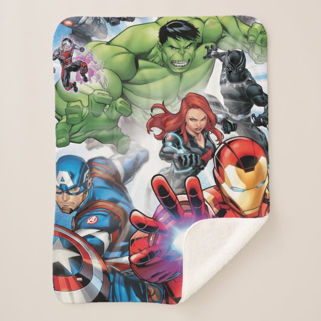 Avengers Classics | Avengers Assemble Into Action Sherpa Blanket (Front)