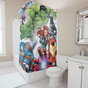 Avengers Classics   Avengers Assemble Into Action Shower Curtain