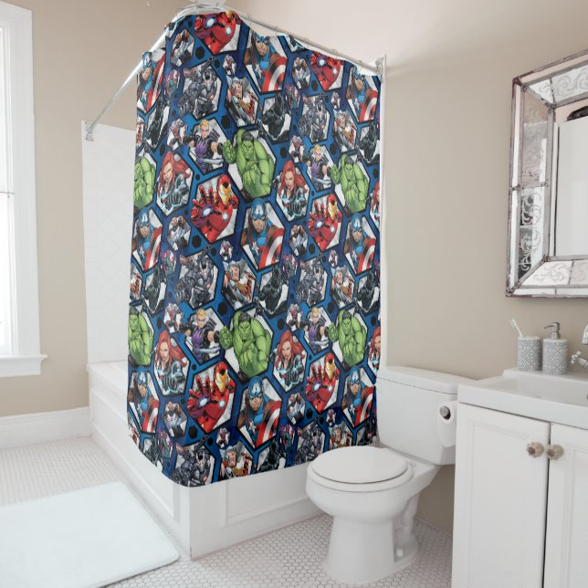 Avengers Classics | Avengers Hexagonal Pattern Shower Curtain (In Situ)