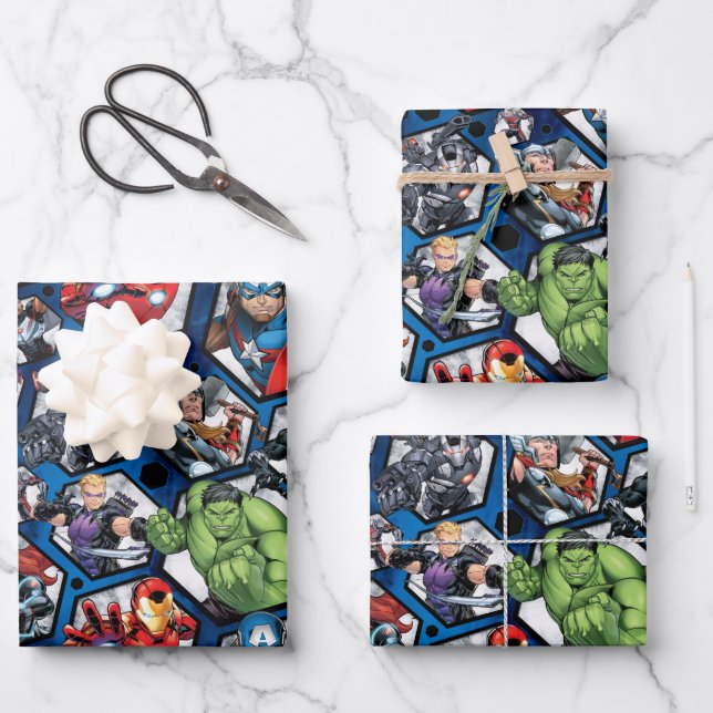 Avengers Classics | Avengers Hexagonal Pattern Wrapping Paper Sheets (Front)