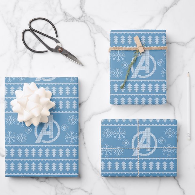 Avengers Classics | Avengers Holiday Knit Graphic Wrapping Paper Sheets (Front)