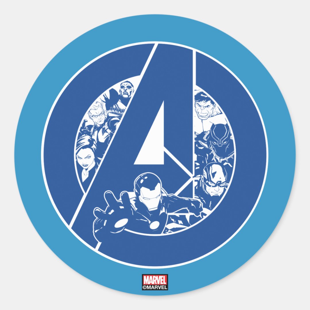 Avengers Classics | Avengers Outlines In logo Classic Round Sticker ...