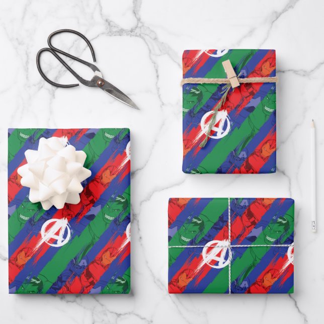 Avengers Classics | Avengers Paint Stripes Pattern Wrapping Paper Sheets (Front)